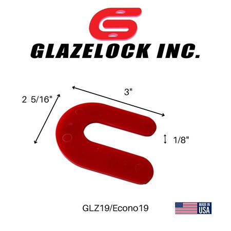 Glazelock 1/8" 3"L x 2 5/16"W 3/4" Slot, U-shaped Horseshoe Plastic Flat Shims Red 100pc/bag Econo19